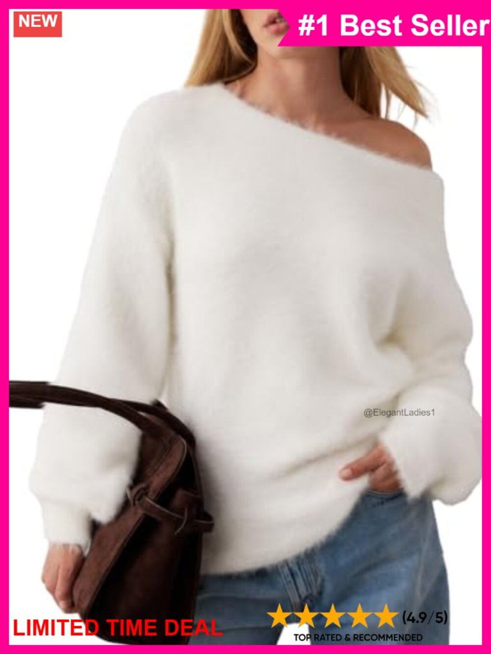 Fuzzy Off Shoulder Slouchy Knit Pullover Sweater Long Sleeve